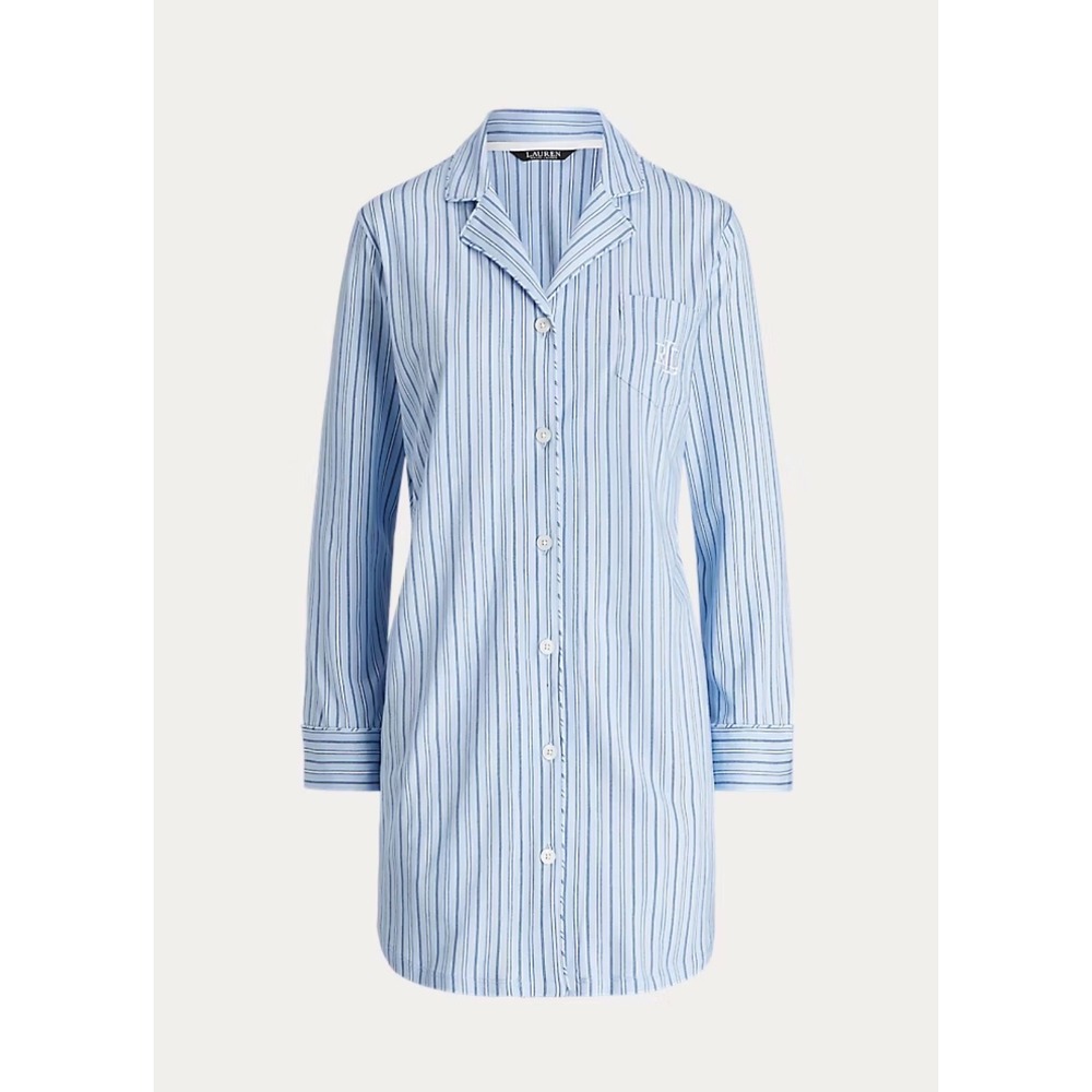 Lauren Ralph Lauren Blue White Striped Cotton Sleep Shirt Nightgown Large